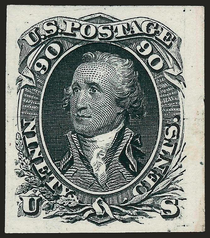 1c-90c 1861 Re-issue, Atlanta Trial Color Plate Proofs (102TC-111TC).> Complete set in Black, 24c Fine, others Very Fine-Extremely Fine