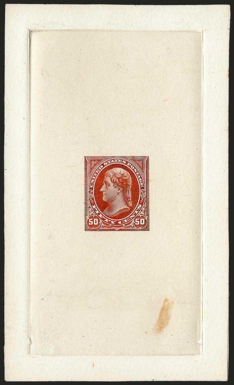 2c-50c 1894 Issue, Large Die Proofs on India (250P1-251P1, 253P1, 253AP1, 255P1-256P1, 260P1).> Extra No. 251P1, the 2c Ty. I die sunk on full card, others cut down and both on and off card, four, incl. 3c Ty.
II, 5c, 6c and 50c have decent size card