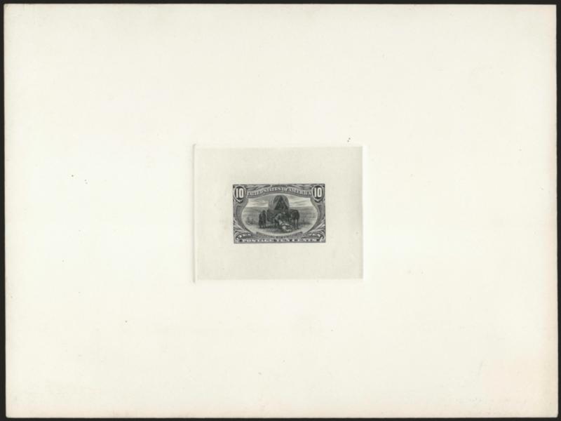 10c Trans-Mississippi Die Essay on India (290-E4).> The normal bi-color in Violet and Black, die sunk on 8 x 6 in. card, Extremely Fine