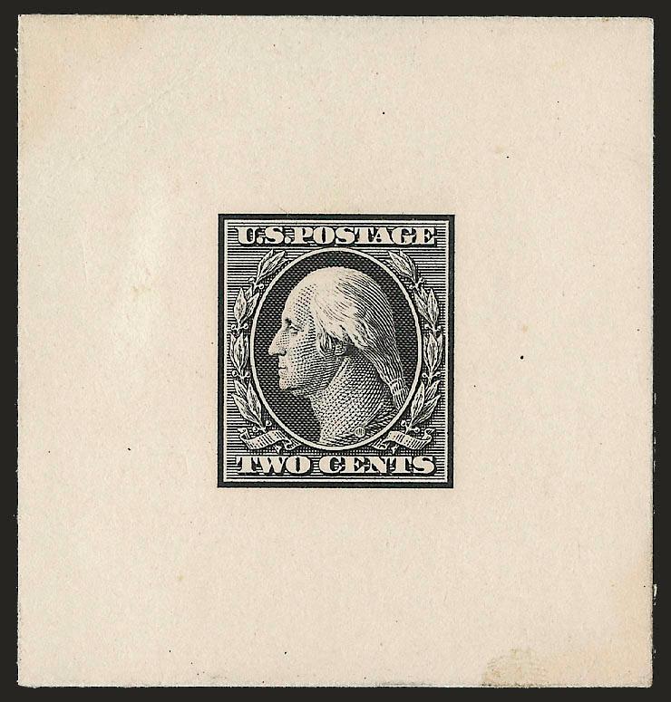 2c Black, Large Die Trial Color Proof on India (332TC1).> On 2 x 2-18 in. card, Very Fine, <unlisted color,> all other 332TC1s catalog from $750.00 to $850.00 each