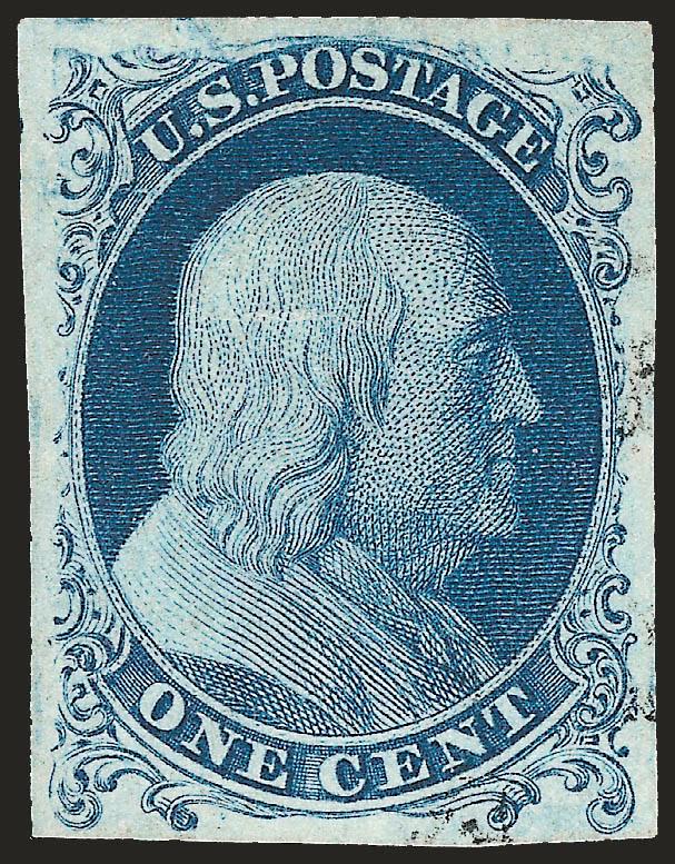 1c Blue, Ty. Ia (6).> Position 99L4, large even margins all around which go well beyond the bottom plumes, face-free cancel leaves the entire design clearly visible, deep rich color and proof-like impression on
bright paper<><>^EXTREMELY FINE GEM.