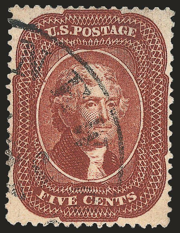 5c Indian Red (28A).> Gorgeous warm color in the unmistakable true Indian Red color and towards the deeper end of the color spectrum, choice centering with outer projections clear of perfs on all sides, neat
strike of New Orleans circular datestamp<
