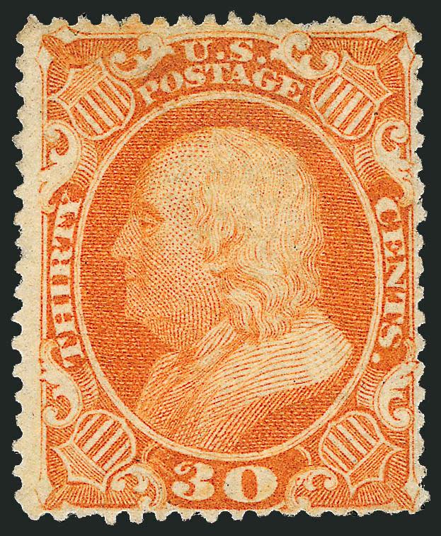 30c Orange (38).> Original gum, wonderful color and attractively centered, single nibbed perf at top, otherwise Very Fine, with 1997 P.F. certificate