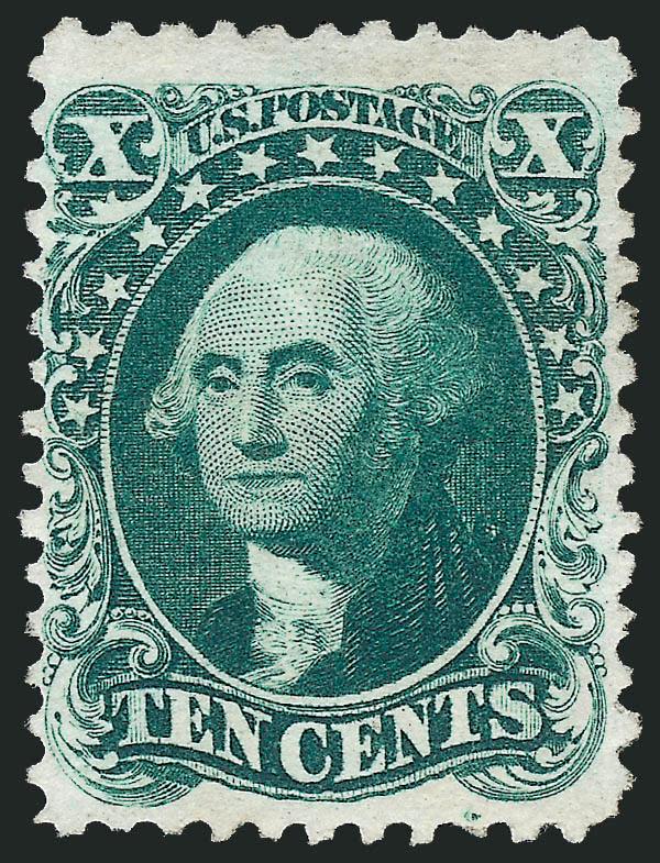 10c Blue Green, Reprint (43).> Without gum as issued, deep rich color on bright paper, wide margins<><>^A VERY FINE EXAMPLE OF THE 10-CENT 1857 ISSUE REPRINT.^<><>Only 516 sold. With 1992 and 2006 P.F.
certificates