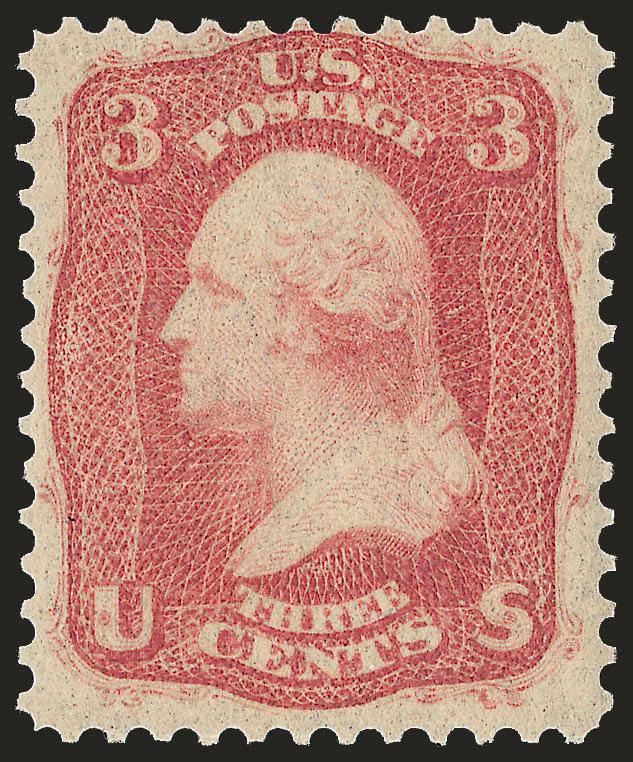 3c Brown Rose, First Design (56).> Original gum, attractively centered for this tightly-spaced issue, bright color, Fine, with 2008 P.F. certificate