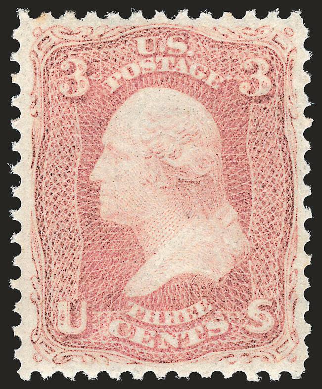 3c Rose (65). Mint N.H.,> exceptionally well-centered, beautiful shade, Extremely Fine, especially desirable in Mint N.H. condition, with 2004 P.F. certificate, Scott Retail as hinged