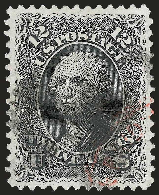 12c Black (69).> Beautiful margins and almost perfect centering, nearly face-free cork cancel with a bit of a red transit at bottom right, crisp paper, Extremely Fine Gem, with 2008 P.S.E. certificate
(XF-Superb 95 SMQ $1,050.00)