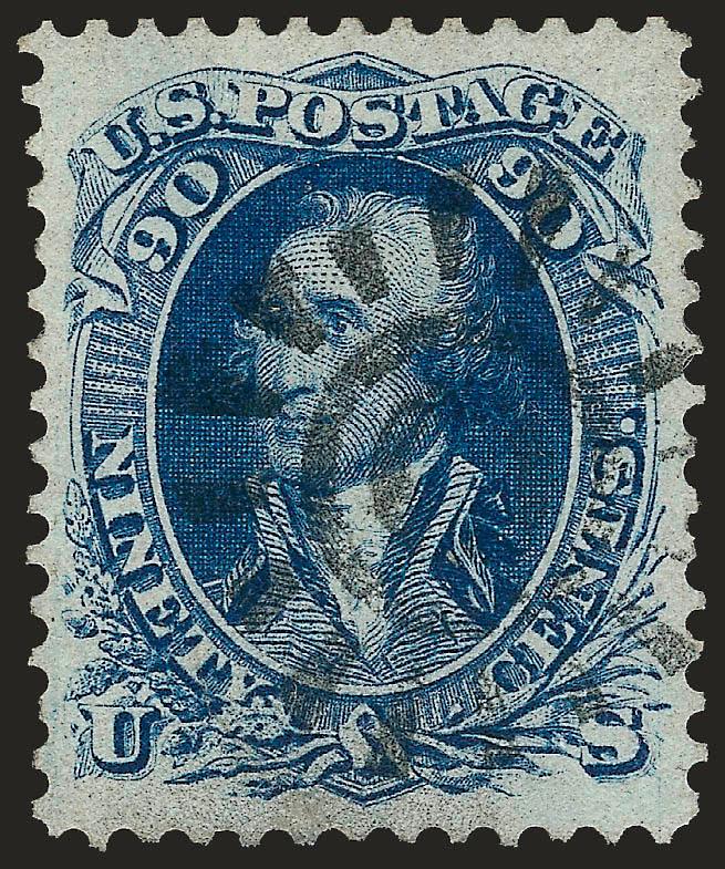 90c Blue (72).> Nearly perfectly centered with wide margins all around, lovely color, San Francisco cogwheel cancel, Extremely Fine Gem, bidders should use Power Search to compare this stamp to the used
examples graded 95, 98 and 100 in recent sales