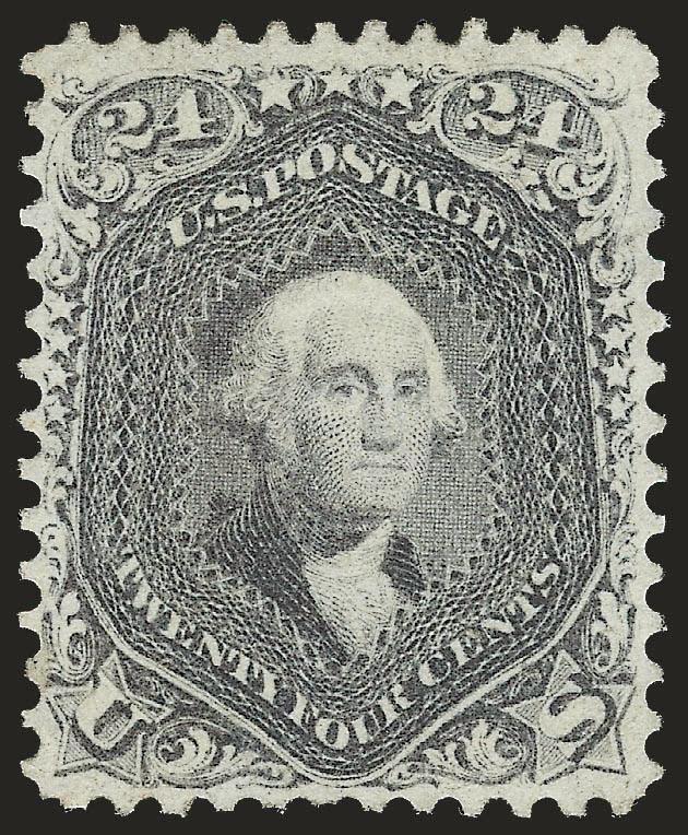 24c Grayish Lilac (78a).> Unused (regummed according to latest P.S.E. certificate), attractive deep shade and proof-like impression on bright fresh paper, well-balanced margins, Very Fine, with 2008 P.S.E.
certificate (as regummed No. 78a) and 2001 P