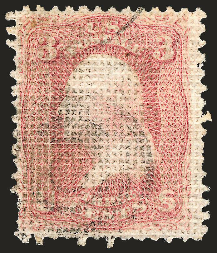3c Rose, A. Grill (79).> Usual short perfs (not mentioned on certificate), less so than typically seen, light target cancel, a sound and attractive example of this difficult stamp, Fine, with 2008 P.F.
certificate