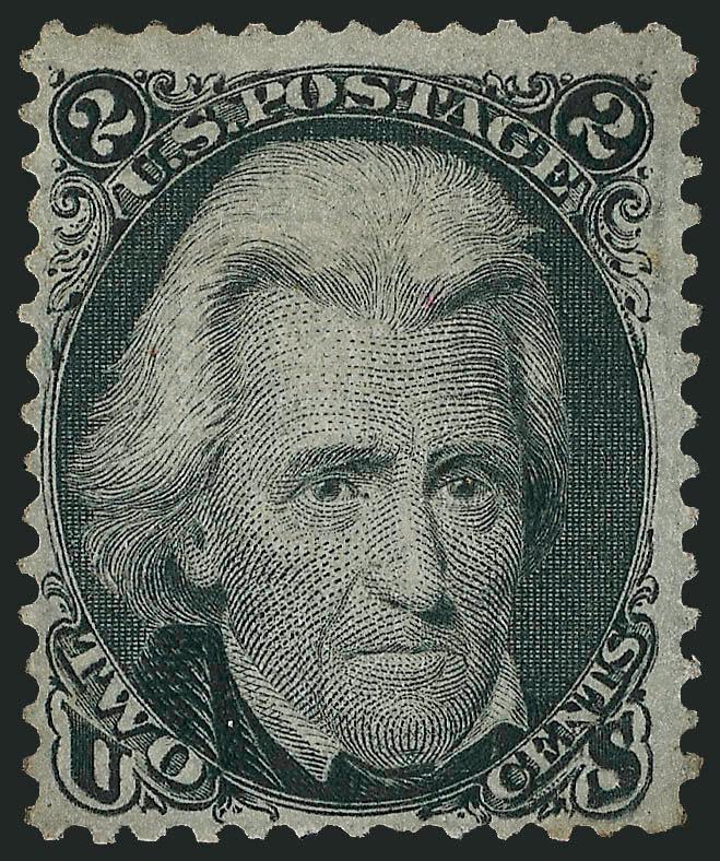 2c Black, D. Grill (84).> Unused (no gum), centered to bottom left, perfs clear, wide at top and right, clear impression<><>^FINE. THE 1868 2-CENT D GRILL IS A GREAT RARITY AMONG THE 1867-68 GRILLED
ISSUES.^<><>The Scott Catalogue states that the