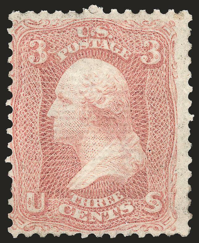 3c Rose, Z. Grill (85C).> Unused (no gum), light vertical crease, perfs touch to ever so slightly in at left, affordable example of this rare unused stamp, with 2007 P.S.E. certificate