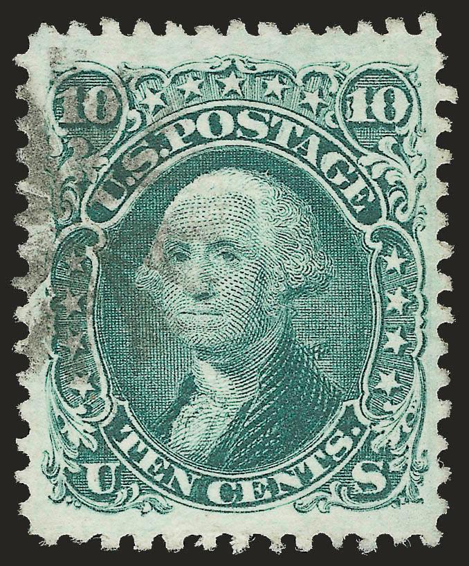 10c Green, E. Grill (89).> Well-centered with extra wide margins at top and bottom, light circle of Vs cancel, strong grill, Extremely Fine, with 2002 P.F. certificate