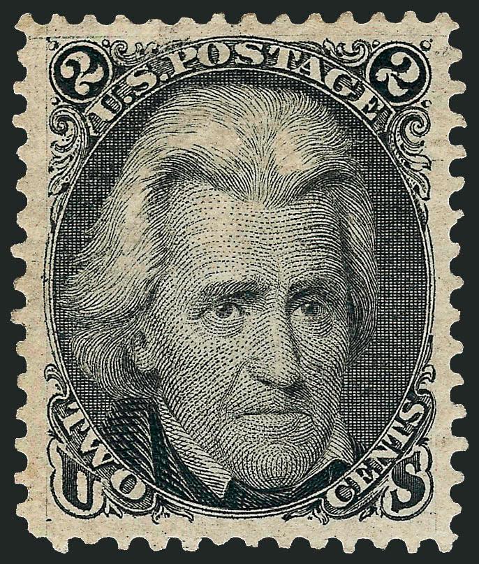 2c Black, Re-Issue (103).> Original gum, single hinge mark, intense shade and proof-like impression, unusually choice centering with wide and balanced margins<><>^EXTREMELY FINE GEM. A SUPERB ORIGINAL-GUM
EXAMPLE OF THE 2-CENT BLACK JACK RE-ISSUE,