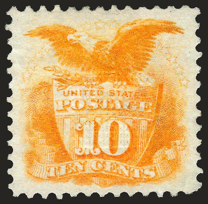 10c Yellow (116).> Original gum, lightly hinged, exceptionally well-centered with lovely bright glowing color<><>^EXTREMELY FINE. A DIFFICULT STAMP TO FIND WITH ORIGINAL GUM IN THIS DESIRABLE GRADE OF XF
90.^<><>With 1992 and 2008 P.F. certificat