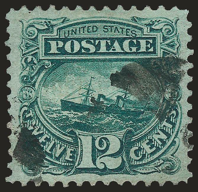 12c Green (117).> Choice wide margins and exceptionally well-centered, incredibly deep color, cork cancel, Extremely Fine, with 2008 P.F. certificate (XF 90 SMQ $425.00)