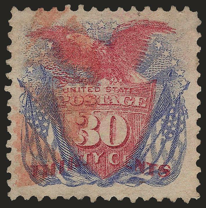 30c Ultramarine & Carmine (121).> Exceptionally well-centered, lovely pastel colors cancelled by a light <red circle of wedges>, Extremely Fine, a wonderful stamp, with 2008 P.S.E. certificate