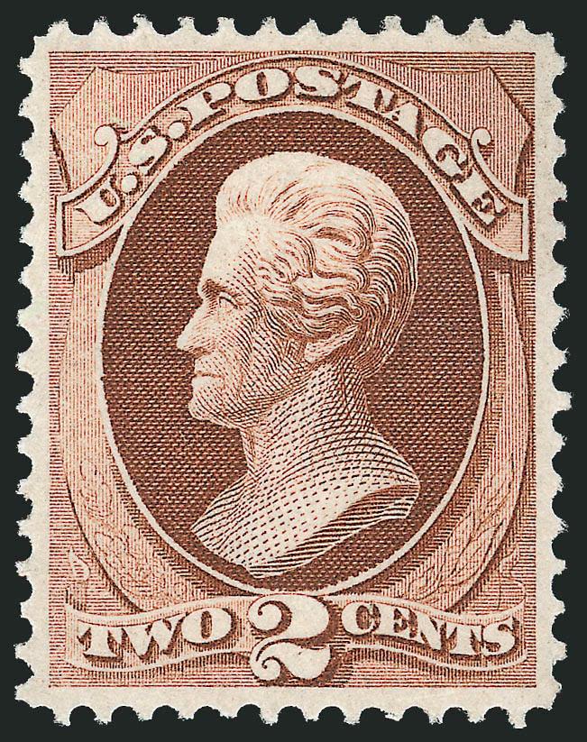 2c Red Brown, Grill (135).> H. Grill, original gum, barest trace of hinging, brilliant color on bright paper, gorgeous centering with balanced margins, long and full perfs all around<><>^EXTREMELY FINE GEM. A
SUPERB ORIGINAL-GUM EXAMPLE OF THE 1870