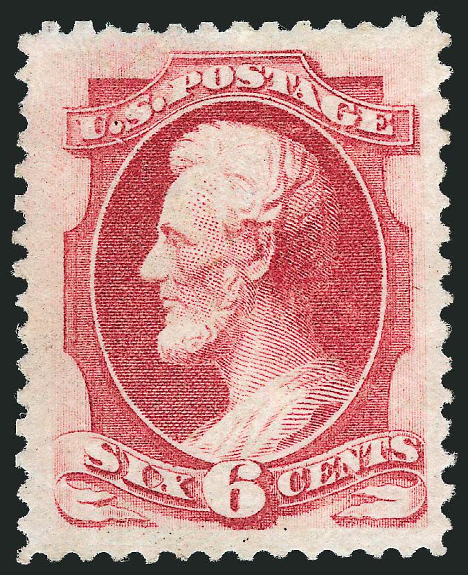 6c Carmine (148).> Original gum, rich color, unusually choice centering with wide and balanced margins<><>^EXTREMELY FINE. A BEAUTIFUL ORIGINAL-GUM EXAMPLE OF THE 1870 NATIONAL BANK NOTE COMPANY UNGRILLED
ISSUE.^<><>With 1997, 2003 and 2006 P.F.
