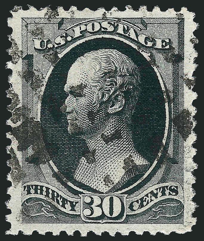 30c Full Black (190).> Crisp impression, bright shade, bold strike of segmented cork cancel, unusually wide and balanced margins, Extremely Fine, a huge stamp, with 2007 P.S.E. certificate (XF-Superb 95 SMQ
$710.00)