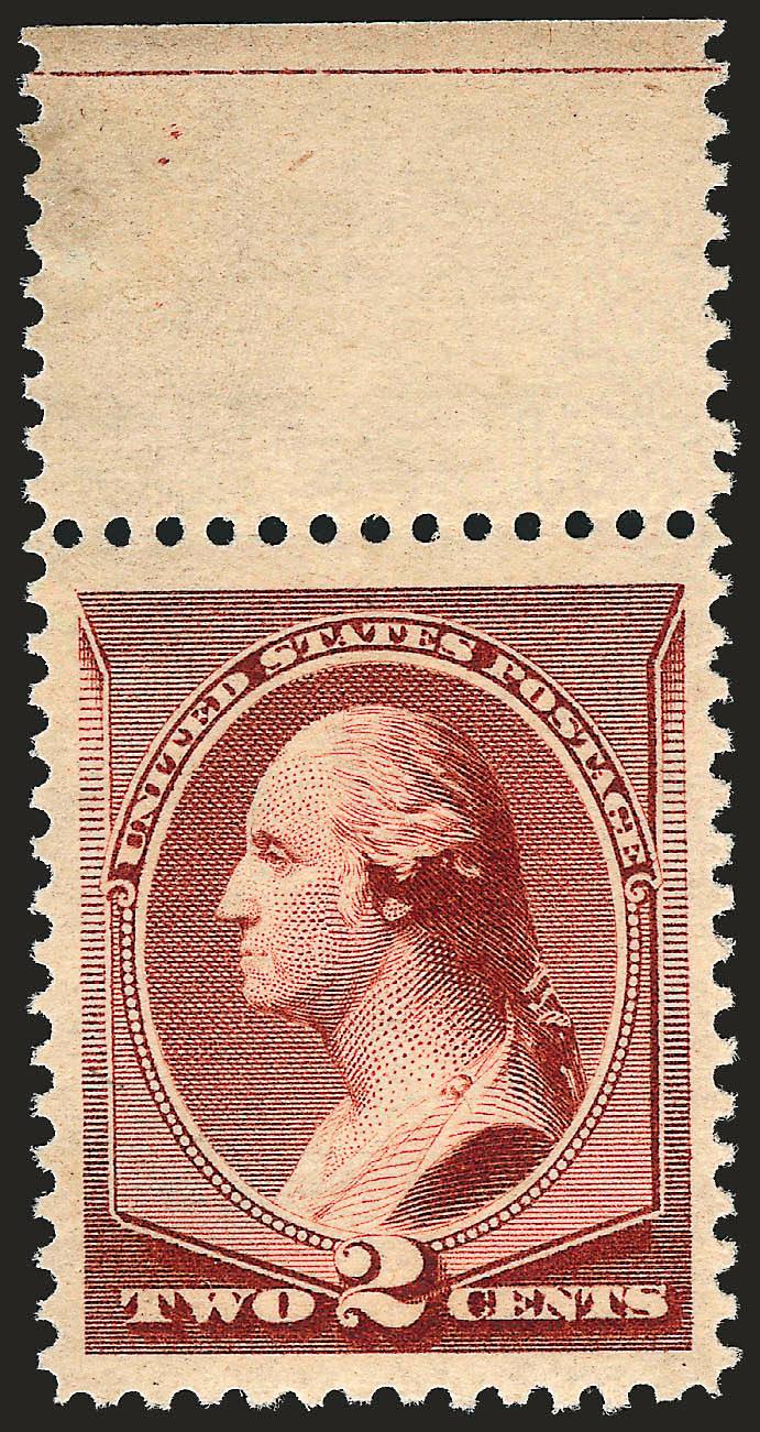 2c Red Brown (210).> Mint N.H with top selvage, marvelous centering and wonderful deep rich color, fresh and crisp, Extremely Fine, with 2008 P.S.E. certificate (XF 90 SMQ $420.00)