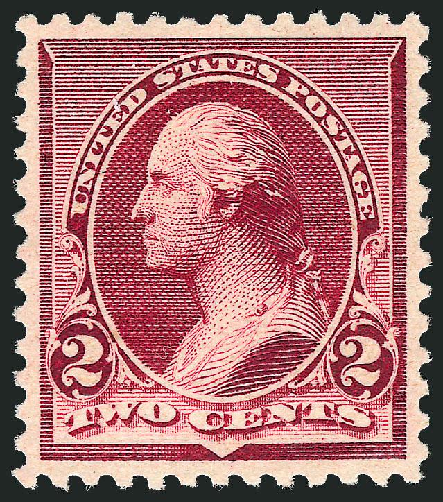 2c Lake (219D).> Mint N.H., deep rich color in the unmistakable Lake color, proof-like impression, perfectly centered with wide and balanced margins, long and full perforations all around<><>^EXTREMELY FINE
GEM. A SUPERB MINT NEVER-HINGED EXAMPLE O
