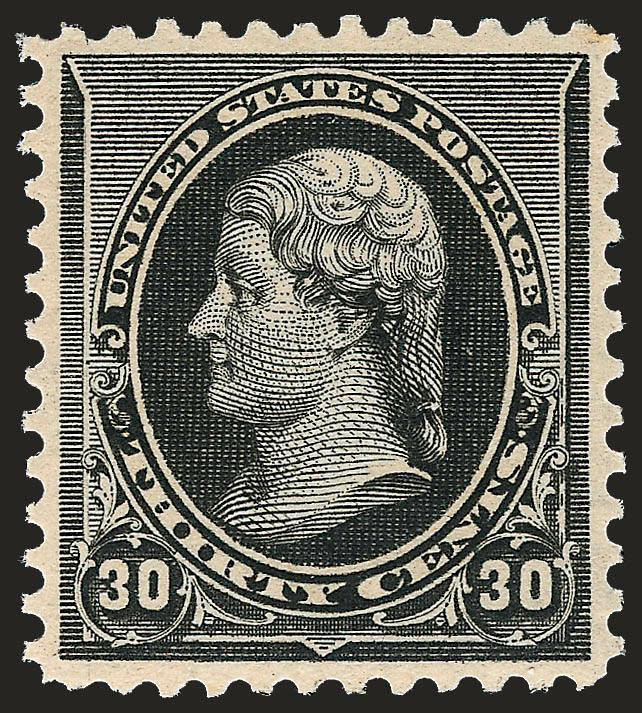 30c Black (228).> Mint N.H., exceptionally well-centered, intense color on fresh paper, lovely impression<><>^EXTREMELY FINE. A CHALLENGING 1890 ISSUE HIGH VALUE TO FIND IN THIS PREMIUM GRADE..^<><>With 2008
P.F. certificate (XF 90 SMQ $4,300.00