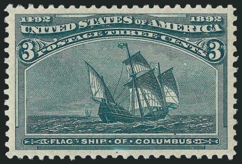 3c Columbian (232).> Mint N.H., wide margins and superb centering, deep rich color with a detailed impression, inconsequential tiny gum inclusion speck, Extremely Fine Gem