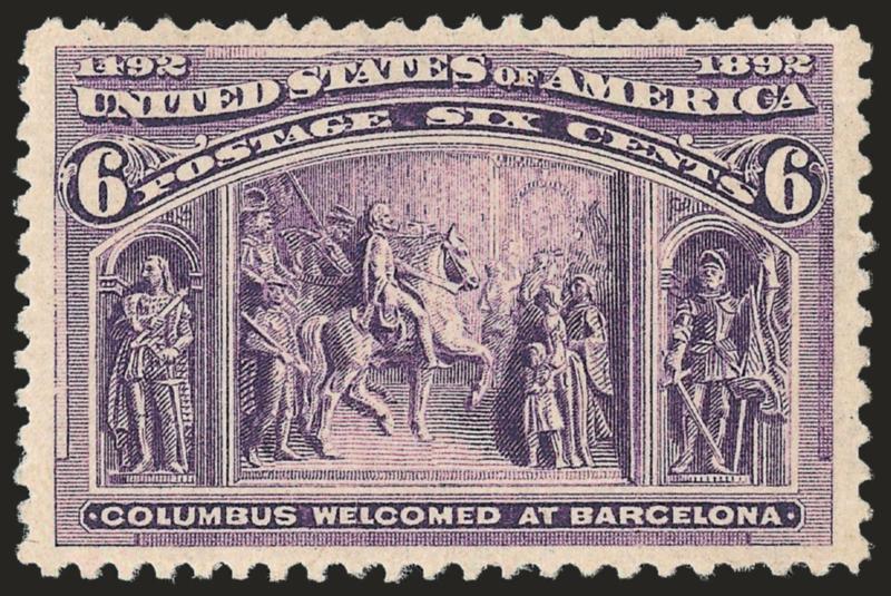 6c Columbian (235).> Mint N.H., intense shade, well-proportioned margins, fresh and Extremely Fine, with 2008 P.S.E. certificate (XF 90 SMQ $660.00)