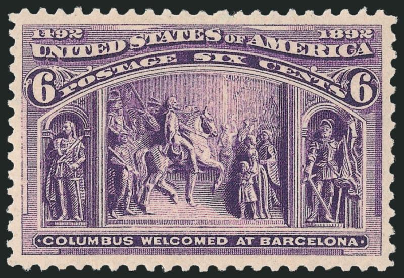 6c Columbian (235).> Mint N.H., essentially perfectly centered, fresh and crisp, strong dark color, Extremely Fine, with 1991 P.F. certificate