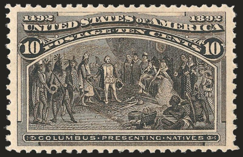 10c Columbian (237).> Mint N.H., intense shade and impression, well-proportioned margins, fresh and Extremely Fine, with 2008 P.S.E. certificate (XF 90 SMQ $1,150.00)