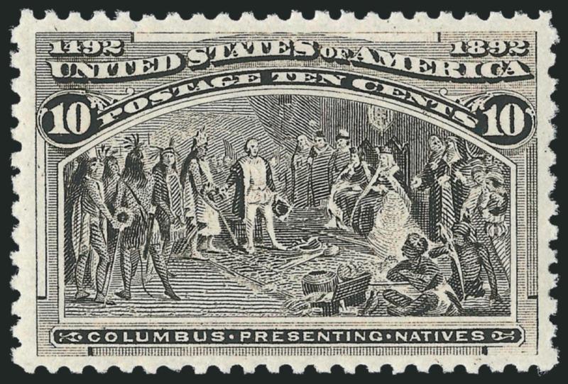 10c Columbian (237).> Mint N.H., wonderfully well-centered, fresh and bright, in the preferred Gray Black shade, trivial natural gum bends, Extremely Fine