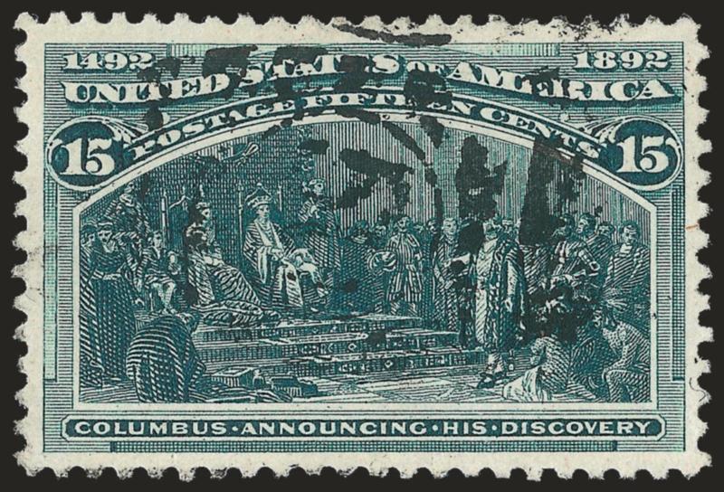 15c Columbian (238).> Rich color, wide and balanced margins, neat strike of duplex cancel, Extremely Fine, with 2008 P.S.E. certificate (XF 90 SMQ $255.00)