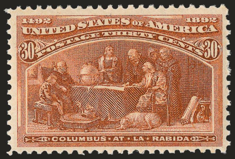 30c Columbian (239).> Mint N.H., rich color, fresh and Very Fine, with 2008 P.S.E. certificate (F-VF 75 SMQ $315.00 as 70, $850.00 as 80)