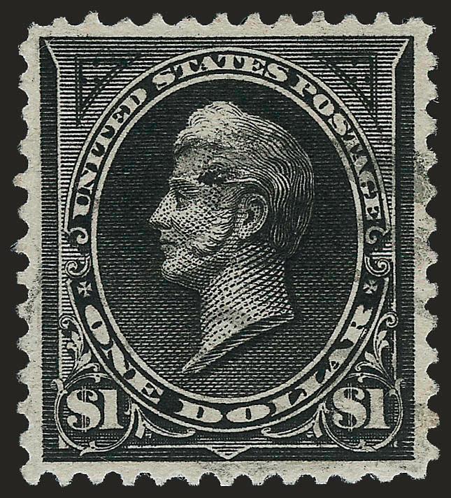 $1.00 Black (261).> Exceptionally wide margins and nearly perfectly centered, beautiful impression on bright white paper, unobtrusive cancel leaves entire design clearly visible<><>^EXTREMELY FINE GEM. A
WONDERFUL USED EXAMPLE OF THE 1894 $1.00 TYP