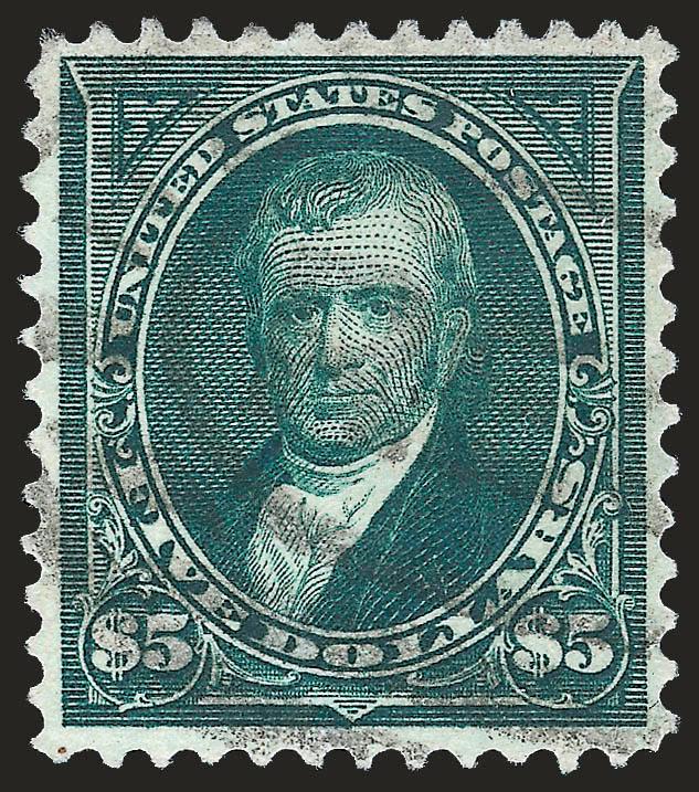 $5.00 Dark Green (278).> Almost perfectly centered, attractive color, light registry oval cancel, Very Fine and choice, with 2008 P.S.E. certificate