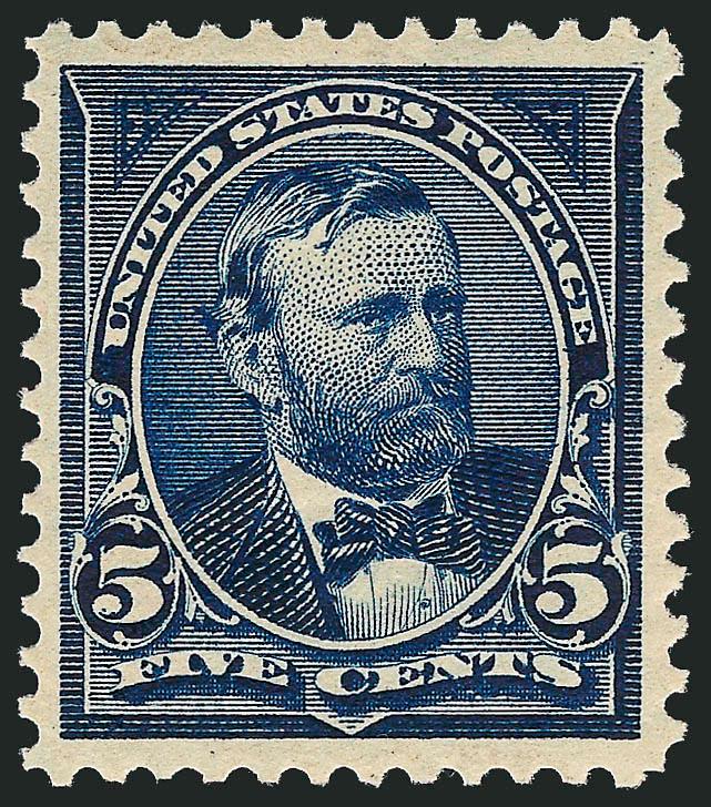 5c Dark Blue (281).> Mint N.H., magnificent wide margins of near Jumbo proportions and with impeccable centering, wonderful depth of color on crisp white paper, Extremely Fine Gem, with 2008 P.S.E. certificate
(XF-Superb 95 SMQ $1,200.00), particula
