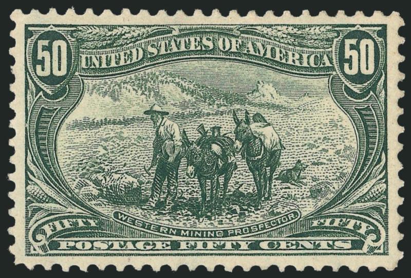 50c Trans-Mississippi (291).> Original gum, lightly hinged, lovely margins and remarkably well-centered, rich color with fine impression, Extremely Fine