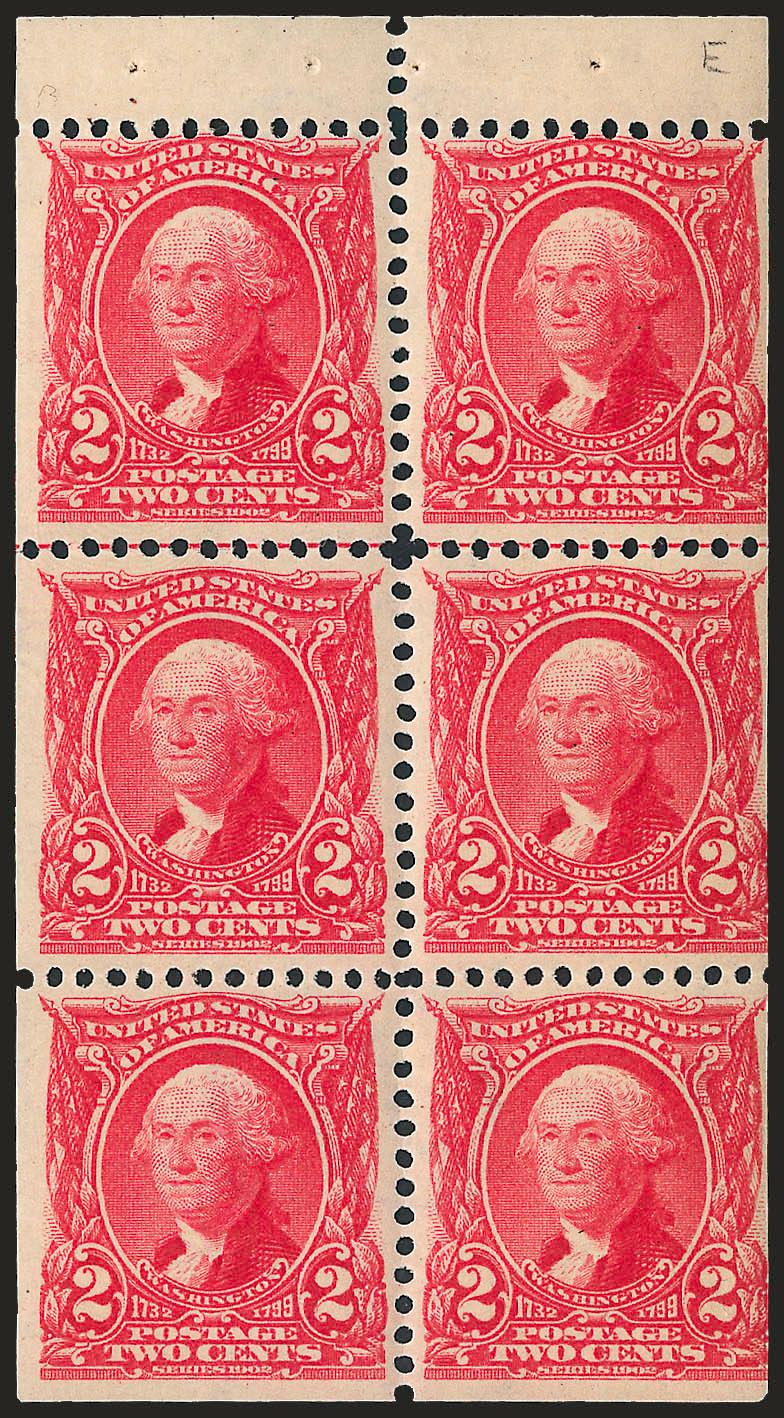 2c Carmine, Booklet Pane of Six (301c).> Pos. E, Mint N.H., Fine