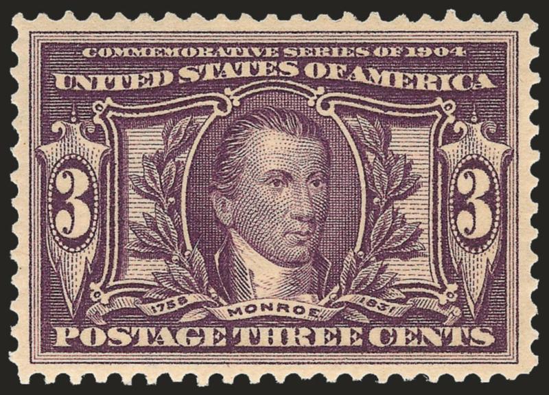 3c Louisiana Purchase (325).> Mint N.H., uncharacteristically wide margins and nearly perfectly centered, fresh, beautiful rich color, Extremely Fine, with 2002 and 2008 P.F. certificates