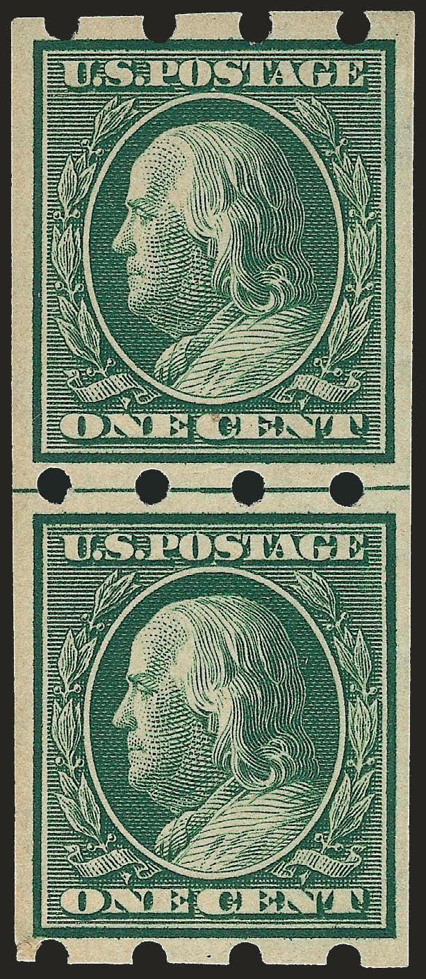 1c Green, Brinkerhoff Ty. I (343).> Guide line pair, lightly hinged, Very Fine and scarce guide line pair, ex Murphy, with 1992 P.F. certificate