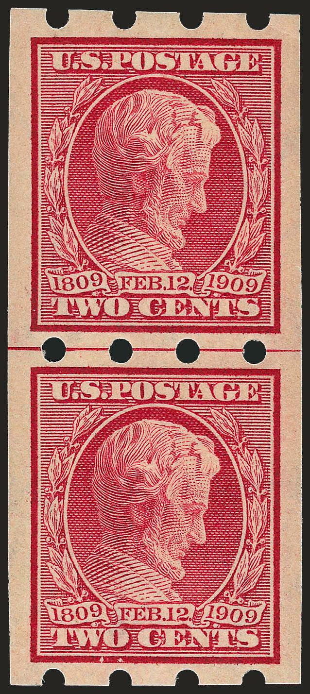2c Lincoln, Brinkerhoff Ty. I (368).> Guide line pair, beautiful margins and centering, Extremely Fine and very scarce, especially rare in this quality, with 1999 P.F. certificate