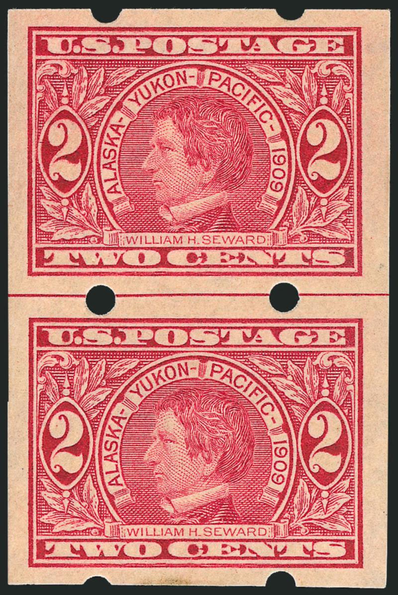 2c Alaska-Yukon, Brinkerhoff Ty. II, Coiled Endwise (371).> Mint N.H. guide line pair, Extremely Fine, exceedingly scarce especially in Mint N.H. condition, with 2001 P.F. certificate, Scott Retail as
hinged