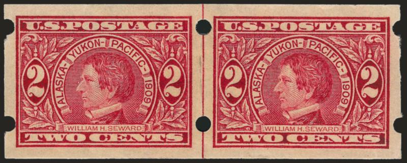 2c Alaska-Yukon, Brinkerhoff Ty. IIa, Coiled Sideways (371).> Guide line pair, beautifully centered and lightly hinged, Extremely Fine