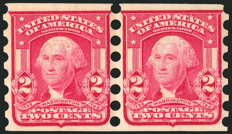 2c Carmine, Mailometer Ty. II (320).> Pair, lightly hinged and incredibly well-centered, Extremely Fine, rare in this choice condition, with 1998 P.F. certificate