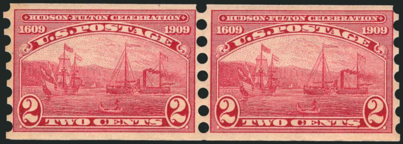 2c Hudson-Fulton, Mailometer Ty. II (373).> Pair, lightly hinged, exceptional centering, Very Fine and choice, signed Belasco, with 2004 P.F. certificate