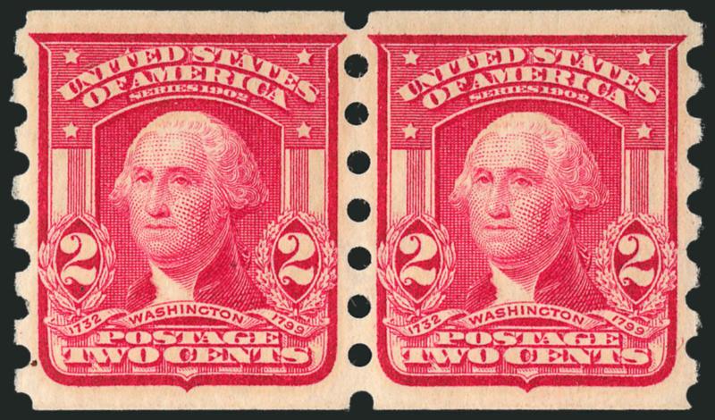2c Carmine, Mailometer Ty. III (320).> Pair, lightly hinged, Extremely Fine Gem, undoubtedly one of the finest pairs extant, with 2001 P.F. certificate