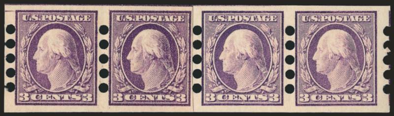 3c Violet, Mailometer Ty. IV (483).> Mint N.H. paste-up strip of four, Very Fine-Extremely Fine, with 1988 A.P.S. certificate