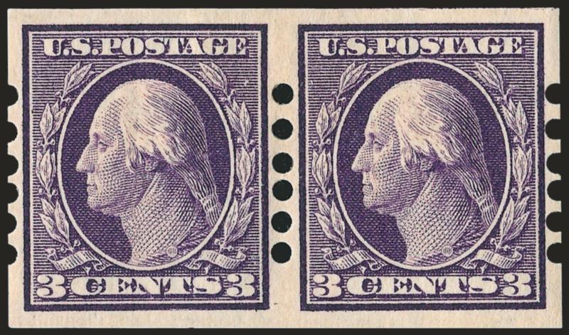 3c Deep Violet, Schermack Ty. II (345).> Pair, lightly hinged, wonderfully well-centered, Extremely Fine, a fabulous pair of this scarce private coil, with 2007 P.F. certificate