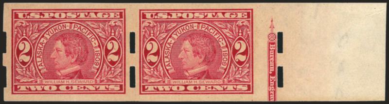 2c 1909 Commemoratives, Schermack Ty. III (368, 371, 373).> Five items, No. 368 strip of four and guide line strip of four, 371 two pairs (one with right imprint margin), 373 pair, both 368 strips and one 371
pair Mint N.H., majority Very Fine-Extrem
